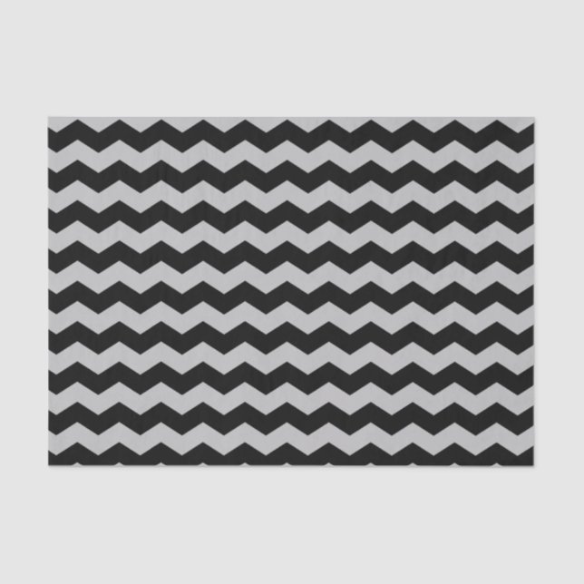 Papel De Seda Padrão Moderno de Chevron Zigzag Preto e Cinza (Frente )