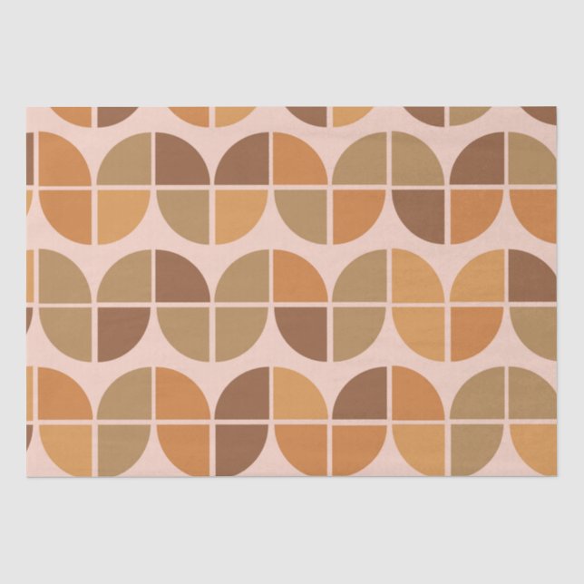 Papel De Seda Padrão Moderno de Meados do Século com laranja geo (Frente )