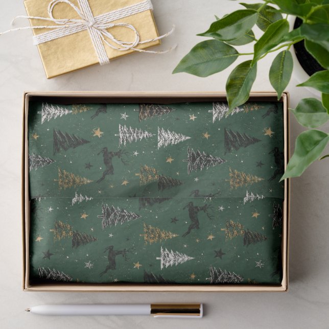 Papel De Seda Padrão Moderno de Natal de Rena da Floresta (Presente)