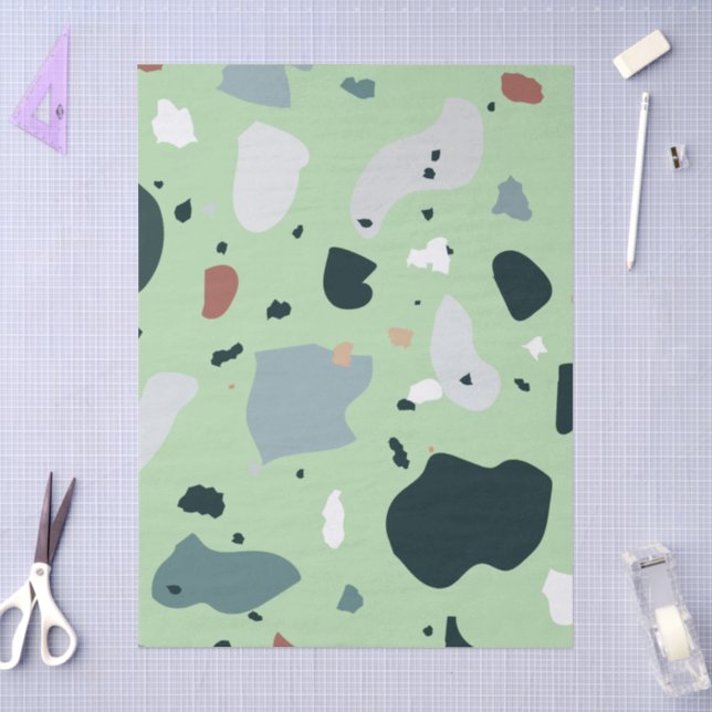 Papel De Seda Padrão Moderno de Terrazzo – Mar Abstrato de Meado (Arte )