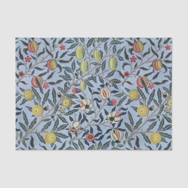 Papel De Seda Padrão Morris Blue Background Antique Pomegrana (Frente )