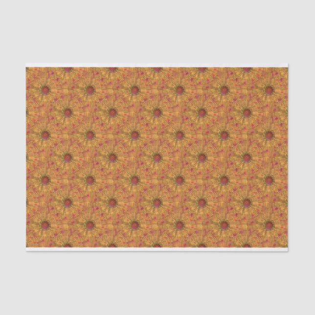 Papel De Seda Padrão Mosaico Circular Laranja ouro (Frente )