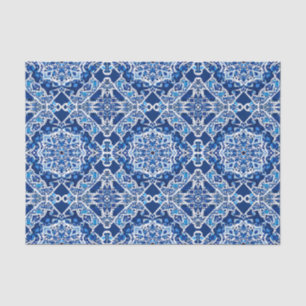 Papel De Seda Padrão mosaico em Indigo e Cobalto Azul