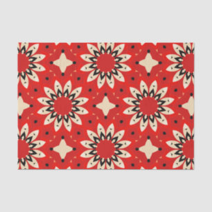 Papel De Seda Padrão Mosaico Geométrico Etnico Floral Vermelho V