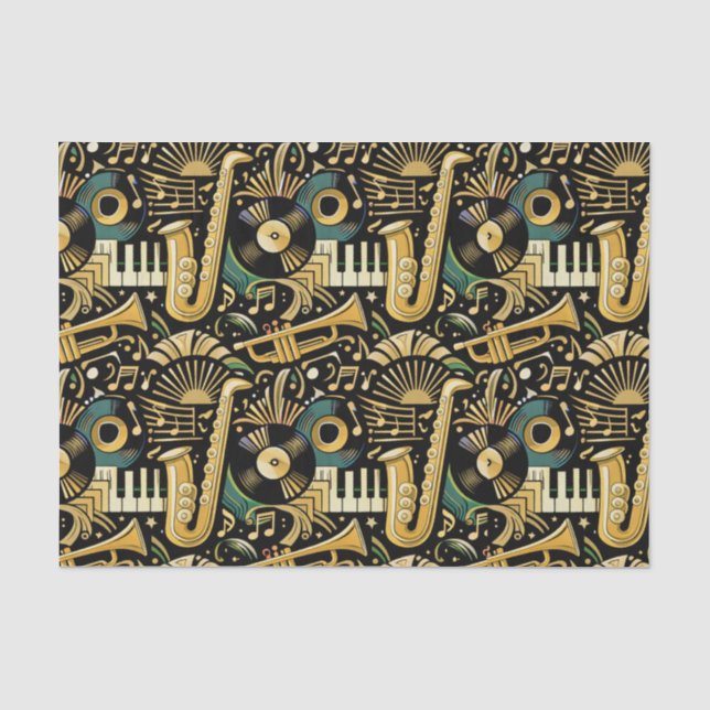 Papel De Seda Padrão Musical da Era do Jazz (Frente )