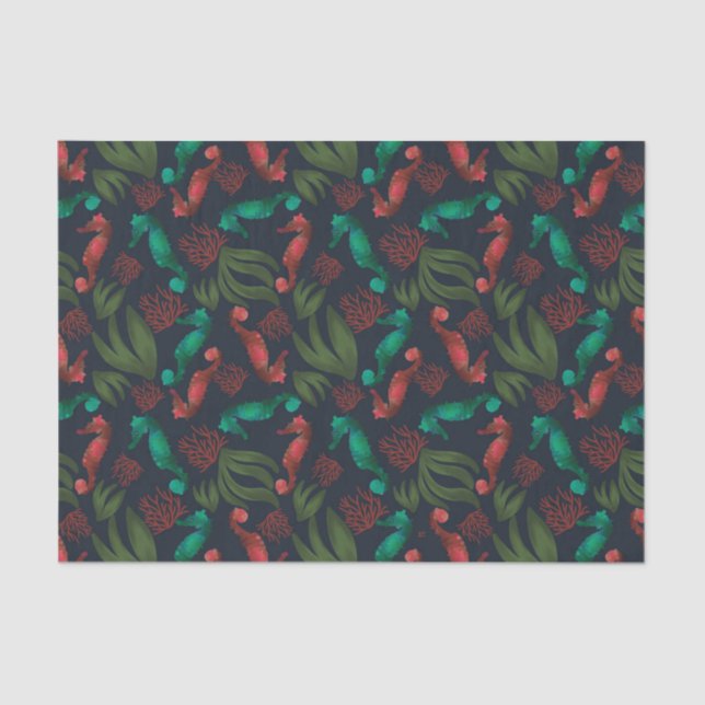 Papel De Seda Padrão Náutico Azul do Cavalo da Água (Frente )