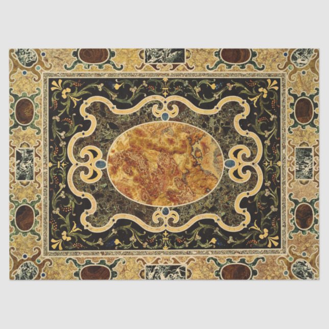 Papel De Seda Padrão Ornamental Antiquado De Gemstone Italiano (Frente )