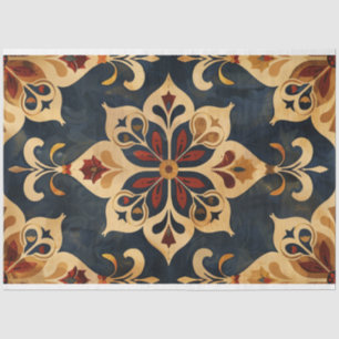 Papel De Seda Padrão Ornamental Árabe Dourado e Tom Escuro