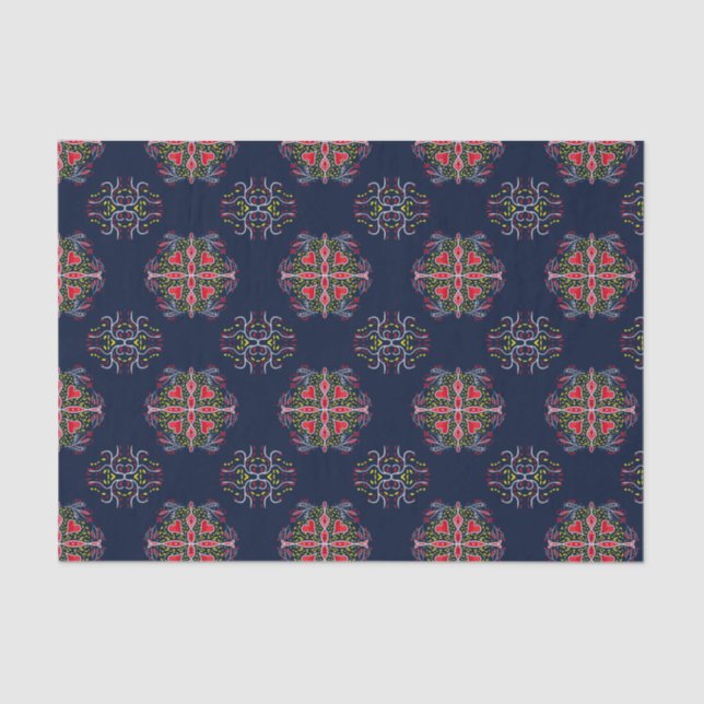 Papel De Seda padrão ornamental azul (Frente )
