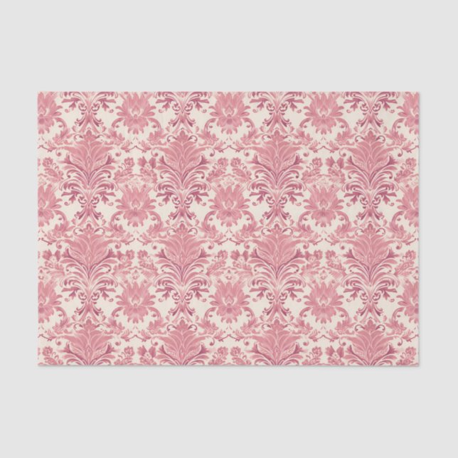 Papel De Seda Padrão Ornamental bonito de Damasco Rosa (Frente )