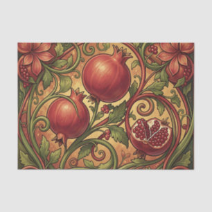 Papel De Seda Padrão Ornamental de Romã Art Nouveau