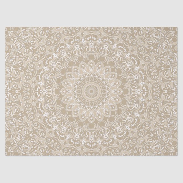 Papel De Seda Padrão Ornamental Mandala Bege e Branco (Frente )
