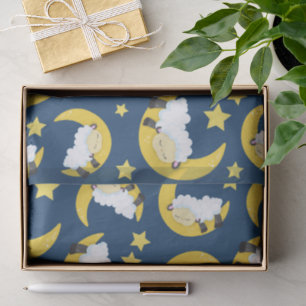 Papel De Seda Padrão Ovino, Ovelhas Dormindo, Lua, Estrelas