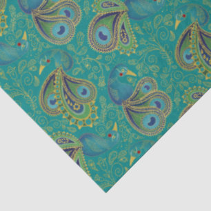 Papel De Seda Padrão Paisley de Pavão Azul