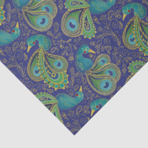 Papel De Seda Padrão Paisley de Pavão Azul