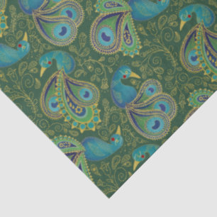 Papel De Seda Padrão Paisley de Pavão Verde