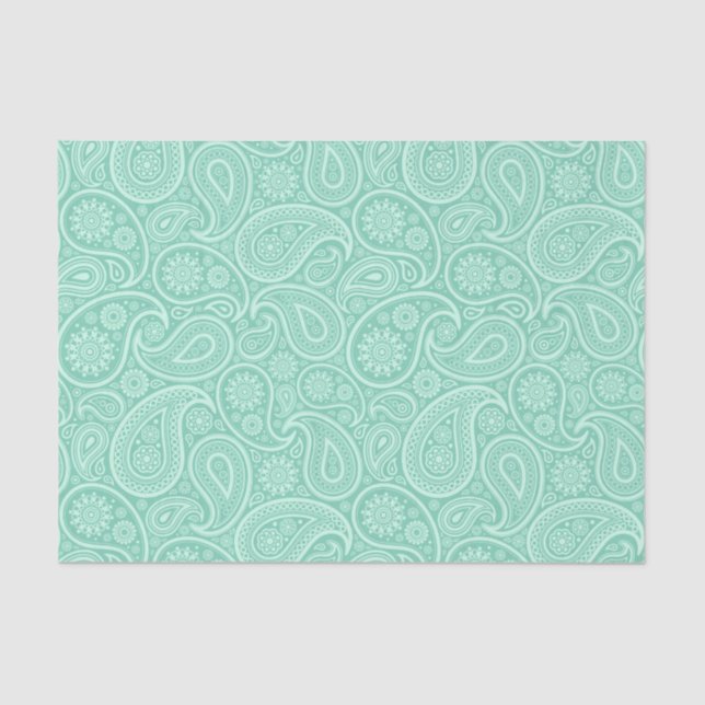 Papel De Seda Padrão paisley de tons verde-mint (Frente )