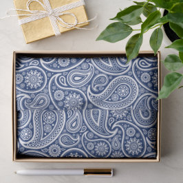 Papel De Seda Padrão paisley vintage branco sobre azul