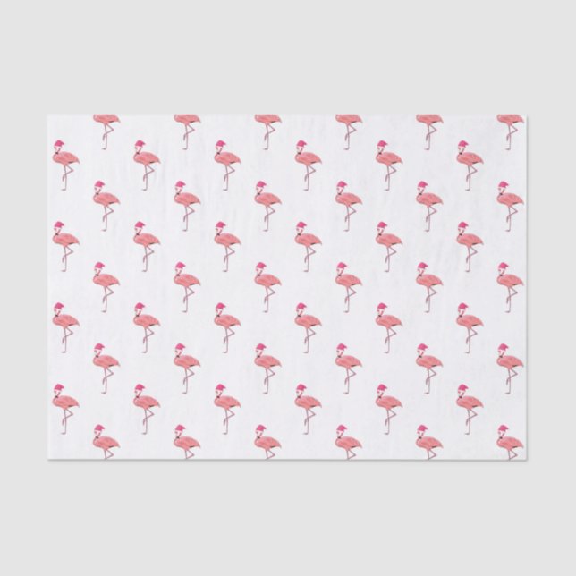 Papel De Seda Padrão Papai Noel Flamingo Rosa (Frente )