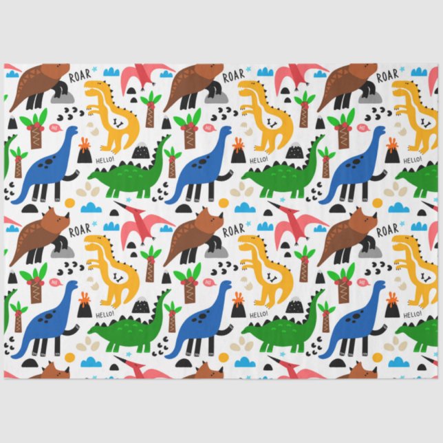 Papel De Seda Padrão perfeito dos dinossauros  (Frente )