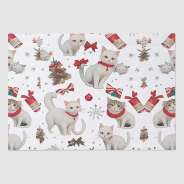 Papel De Seda Padrão perfeito para gatos Vibes de Natal (Frente )