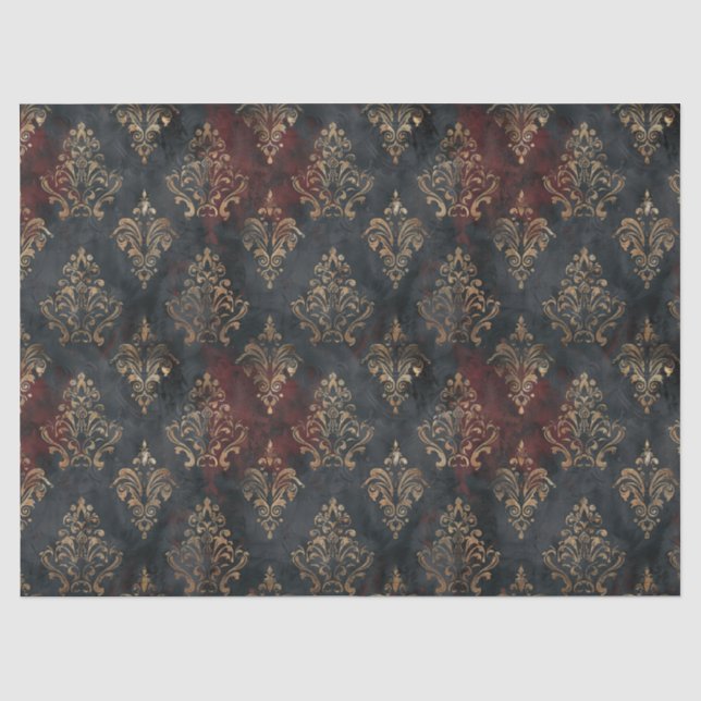 Papel De Seda Padrão Persa Dourado Damask Noir (2) (Frente )
