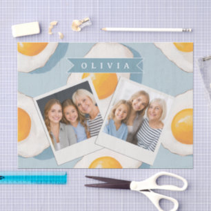 Papel De Seda Padrão Personalizado de Ovo Frito Divertido Azul E