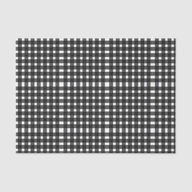 Papel De Seda Padrão Preto de Gingham Branco (Frente )