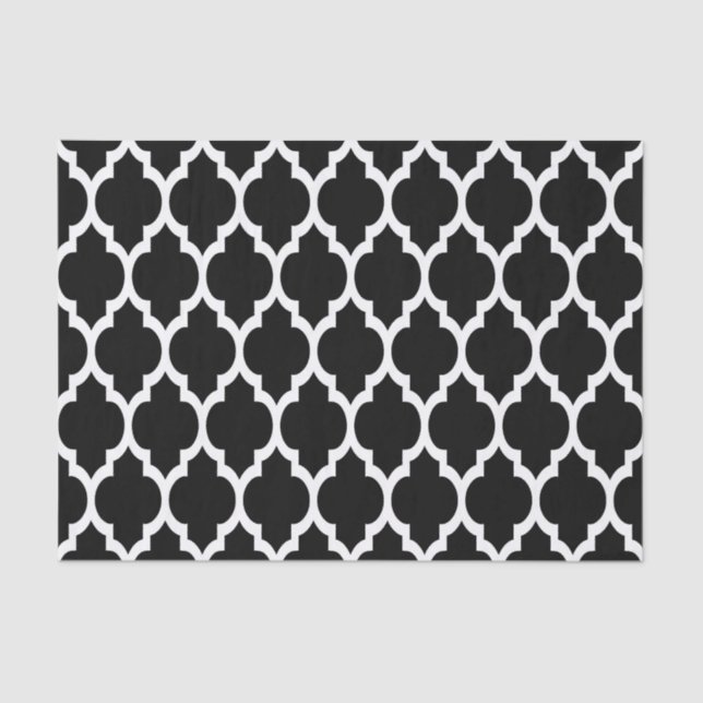 Papel De Seda Padrão Preto de Quatrefoil Marroquino Branco #4 (Frente )