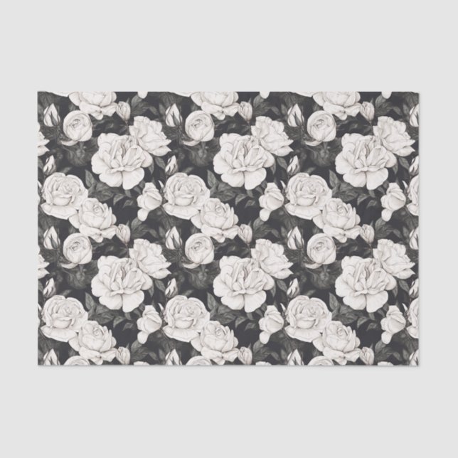 Papel De Seda Padrão preto e branco de rosa (Frente )