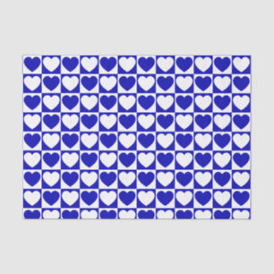 Papel De Seda Padrão Real Azul e Branco Verificado com Coraçõ