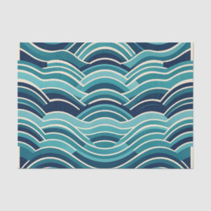 Papel De Seda Padrão Repetitivo de Ondas do Oceano Geométrico Az