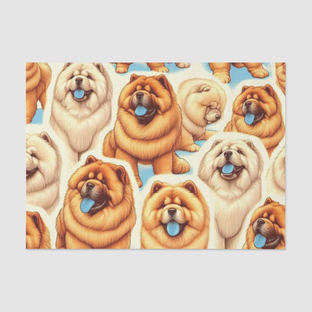 Papel De Seda Padrão Retro Chow-Chow Sem Vista (Frente )