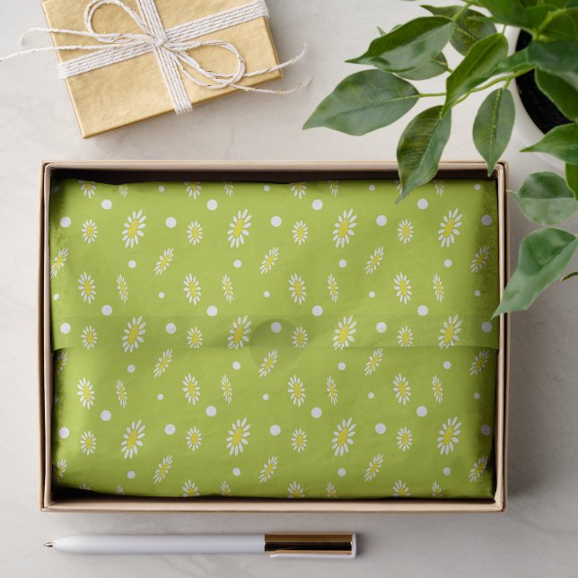 Papel De Seda Padrão Retro de Primavera com Bolinhas em Verde Li (Presente)