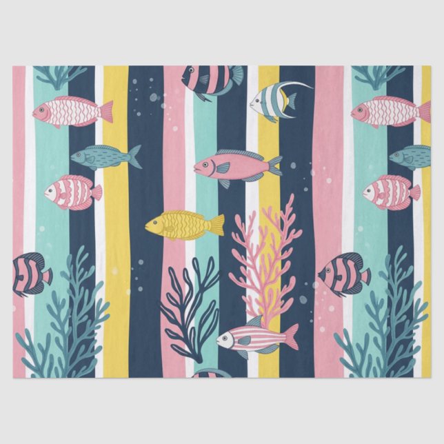 Papel De Seda Padrão Retro Náutico de Aquarela (7) (Frente )