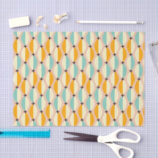Papel De Seda Padrão retrô simétrico com verde-azulado interliga (Arte )