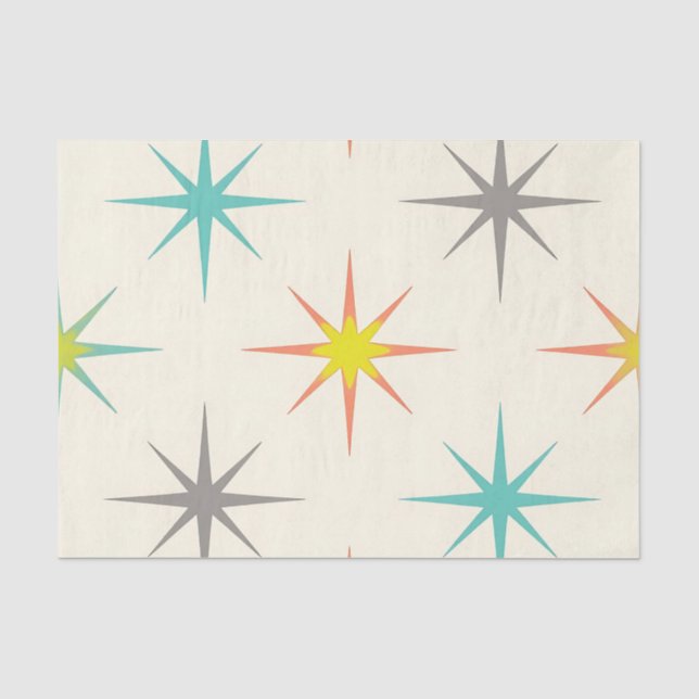 Papel De Seda Padrão Retro Starburst de Meados do Século (Frente )