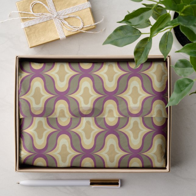 Papel De Seda Padrão Retro Verde Amarelo Branco  (Presente)
