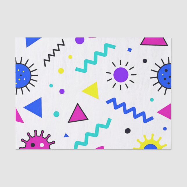 Papel De Seda Padrão Retro Vírus Neon Estilo Memphis (Frente )