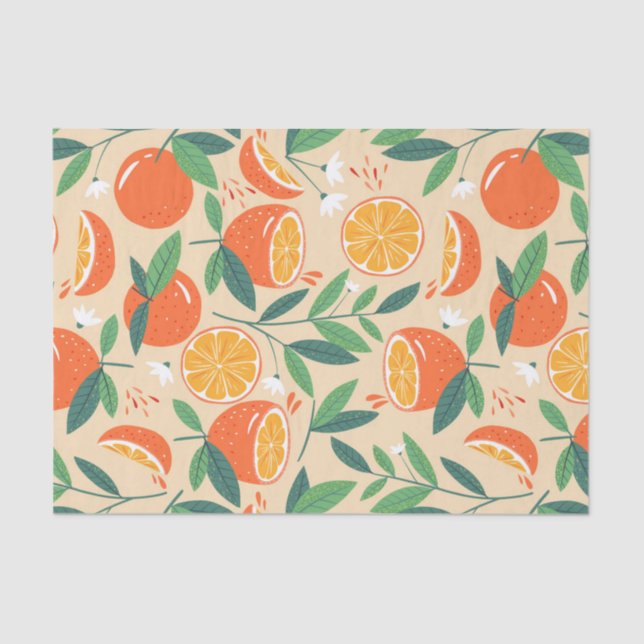 Papel De Seda Padrão Retroativo da Fruta de Citros Laranja (Frente )