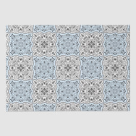 Papel De Seda Padrão Rococó Azul Floresce