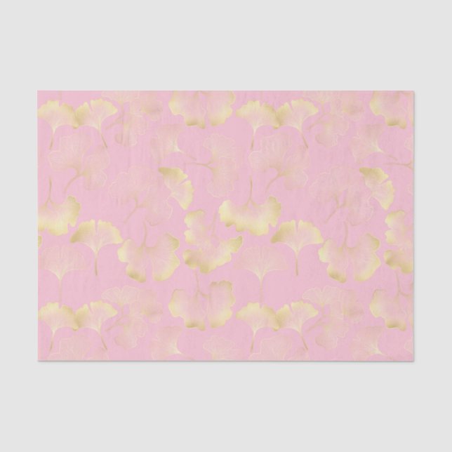 Papel De Seda Padrão Rosa Arte Linha Dourada Ginkgo Japonês (Frente )
