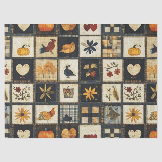 Papel De Seda Padrão Rustic Autumn Quilt | Patchwork de fazenda (Frente )