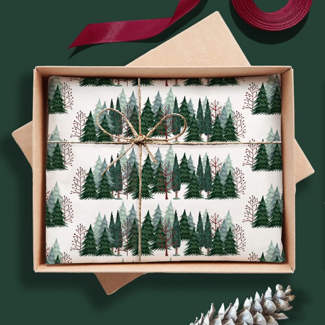Papel De Seda Padrão Rustic Christmas Pine Tree (Rustic Christmas Pine Tree Pattern Tissue Paper)