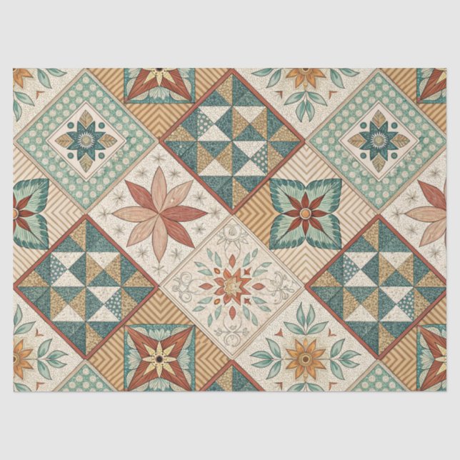 Papel De Seda Padrão Rustic Diamond Patchwork - Geométrico (Frente )