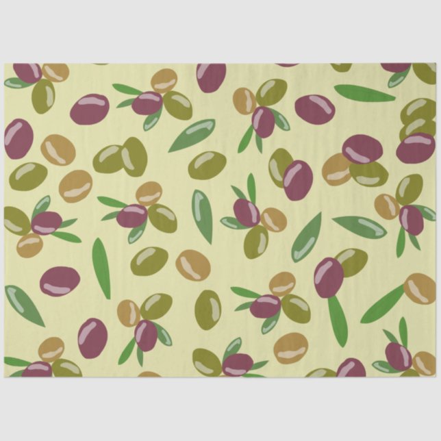 Papel De Seda Padrão Rustic Olive and Olive Leaves (Frente )