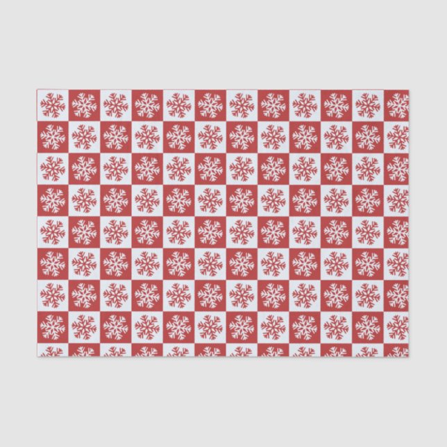 Papel De Seda Padrão Rustic Red & White Snowflake Natal (Frente )