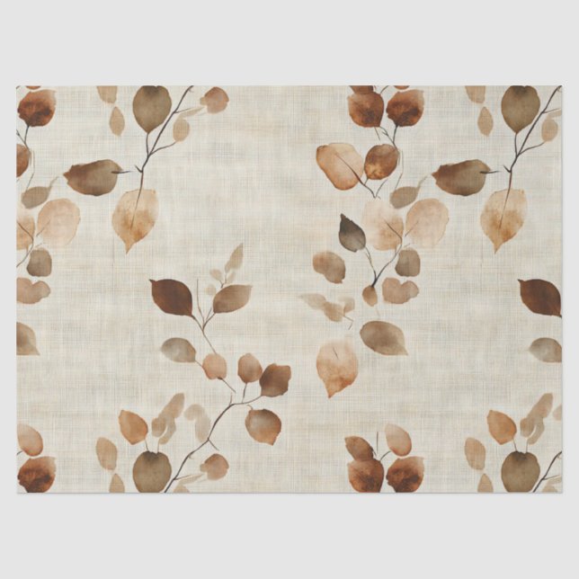 Papel De Seda Padrão Rústico de Folhas e Galhos da Natureza (Frente )