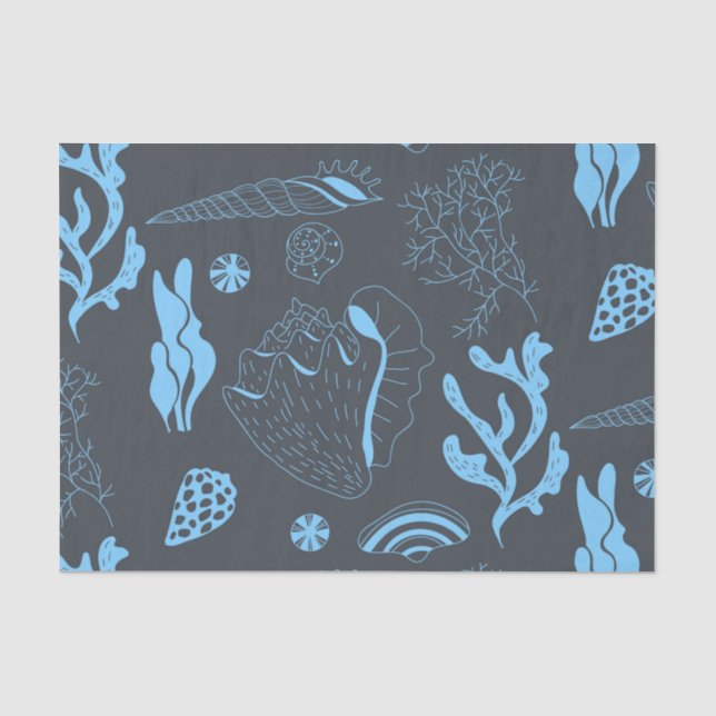 Papel De Seda Padrão sem costura com conchas marinhas (Frente )