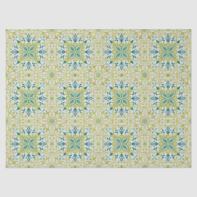 Papel De Seda Padrão sem costura de teto William Morris em verde (Frente )